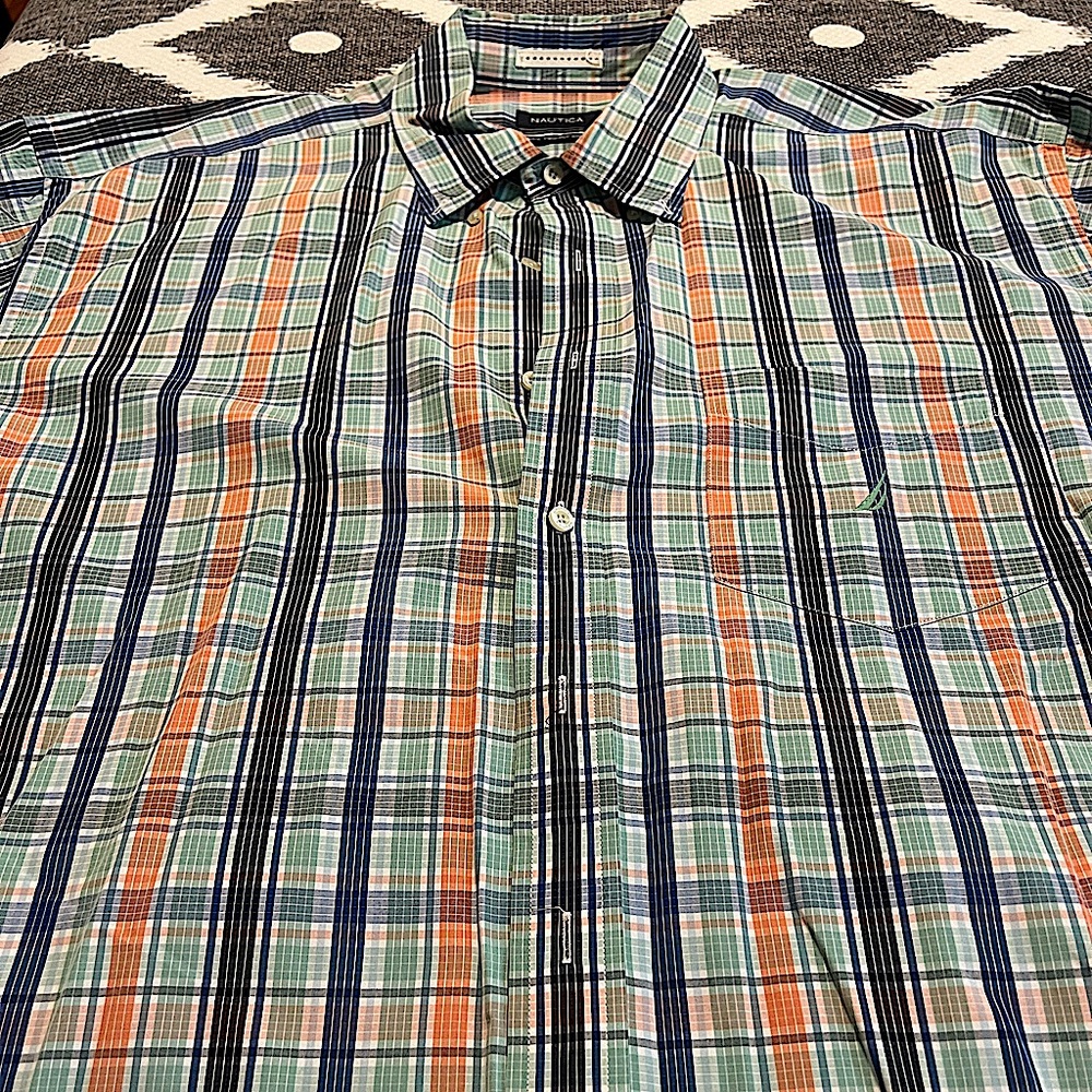 Mens NAUTICA Button-down Checkered print Short sleeve Shirt, XXL